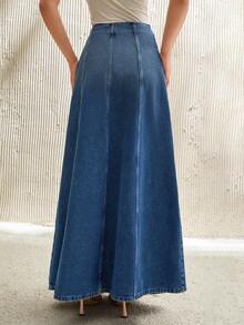 CLARA VERO 女式高腰休闲/办公室装超长牛仔中长裙