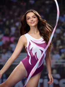 Cheerettes 女士闪亮印花紧身衣、健身紧身衣 - 紫色 - 查看 1