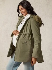 Boho Mama Pregnant Women's Autumn/Winter Thermal Lined Zip-Up Hooded 3-In-1 Jacket