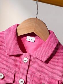Elladie kids Girls'Fashion Light Pink Corduroy Jacket + Pleated Leather Skirt Set,Back-To-School Autumn Career Day Outfit For 4-7 Years Old,Solid Long Sleeve,Gift - Pink - View 4
