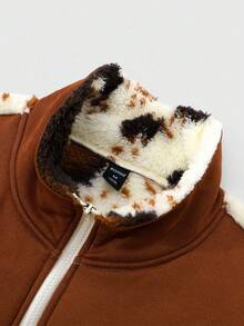 ROMWE MEN Street Life Men's Casual Street Style American Cow Texture Patchwork Fleece Vest, Autumn/Winter