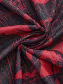 Black Jack X ROMWE Punk Style Mesh Allover Print Fitted Long Sleeve Top - Burgundy - View 4