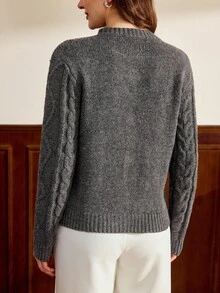 Vintamour Women's Diamond Drawstring Crew Neck Sweater Fall Sweater Gray Sweater Fall For Women Winter Christmas Women's Winter Sweater Autumn For Women Christmas For Women Christmas Sweater Thanksgiving For Women Casual For Women - Grey - View 5