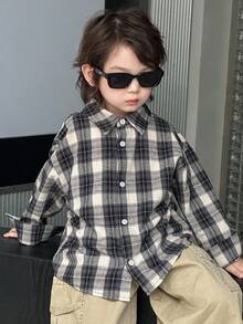 DAZY 幼儿男童休闲宽松格子衬衫，秋季街头风格