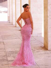 Glamrae Saia elegante e luxuosa com bainha sereia e lantejoulas, ideal para casamentos, festas, férias, galas e eventos formais (com muitos enfeites) - Roxa - Ver 4