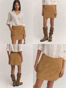 Nöista Women's Western Style Dual Pocket Casual Fashion Midi Skirt