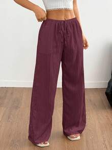 SHEIN Unity Pantalones rectos de unicolor casual para mujer - Rojo violeta - Ver 3