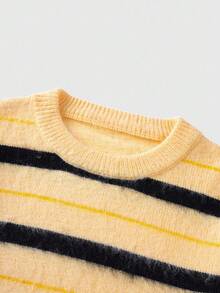 ROMWE MEN Casual Men's Striped Knit Sweater, Loose Cropped Fit, Fall Winter - Yellow - View 3