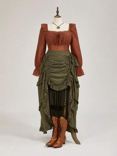 EDITION تنورة نسائية كبيرة الحجم بتصميم فيري كور مع حافة غير متماثلة وكشكشة وسحاب