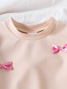 SHEIN Playful Pals Girls' Apricot Long Sleeve Textured Top And Pleated Skirt 2 Pieces Set, Cute Bow Decor, Fashionable For Spring/Autumn Girls 2pcs Pink Skirt Set Kids Pleated Skirt Sets Girl Clothes Autumn And Winter Clothes Autumn And Winter Young Girls Dressse Tween Girl Bow Knit Pink Sweater Fall