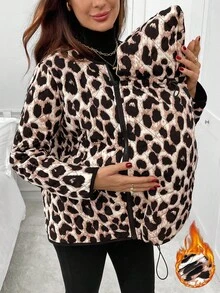SHEIN Fall,Autumn,Leopard Print 3-In-1 Maternity Coat, Fashionable For Autumn/Winter Maternity Winter Leopard Print Coat - Multicolor - View 4