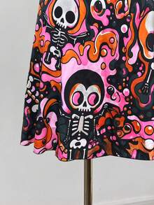 Sweetra Plus Size Women Casual Colorful Skull Print Suspender Dress - Dusty Pink - View 7
