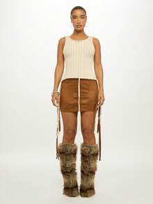 SUMWON WOMEN Suede Mini Skirt With Fringe Tassel Detail High Waisted Bodycon Fall Winter Fashion Skirt