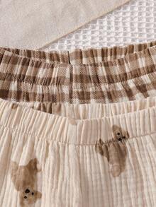 Vintaside Kids 2pcs Toddler Boys' Cute Plaid & Teddy Bear Print Pants Set Fall Winter - Multicolor - View 3