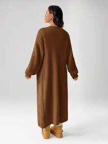 SHEIN PETITE 女士秋冬外出保暖开衫 - 棕色 - 查看 2