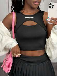 Slaydiva 镂空插肩袖短款运动 T 恤