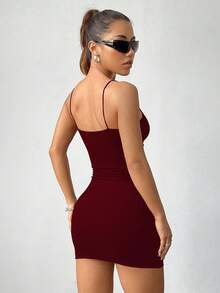 Flirla Solid Cami Bodycon Dress - Burgundy - View 2