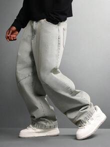 SUMWON Pantalones vaqueros de corte holgado y suelto con estilo vintage, ajuste tipo herradura, estilo clásico casual de moda callejera retro de los 90, estilo patinador