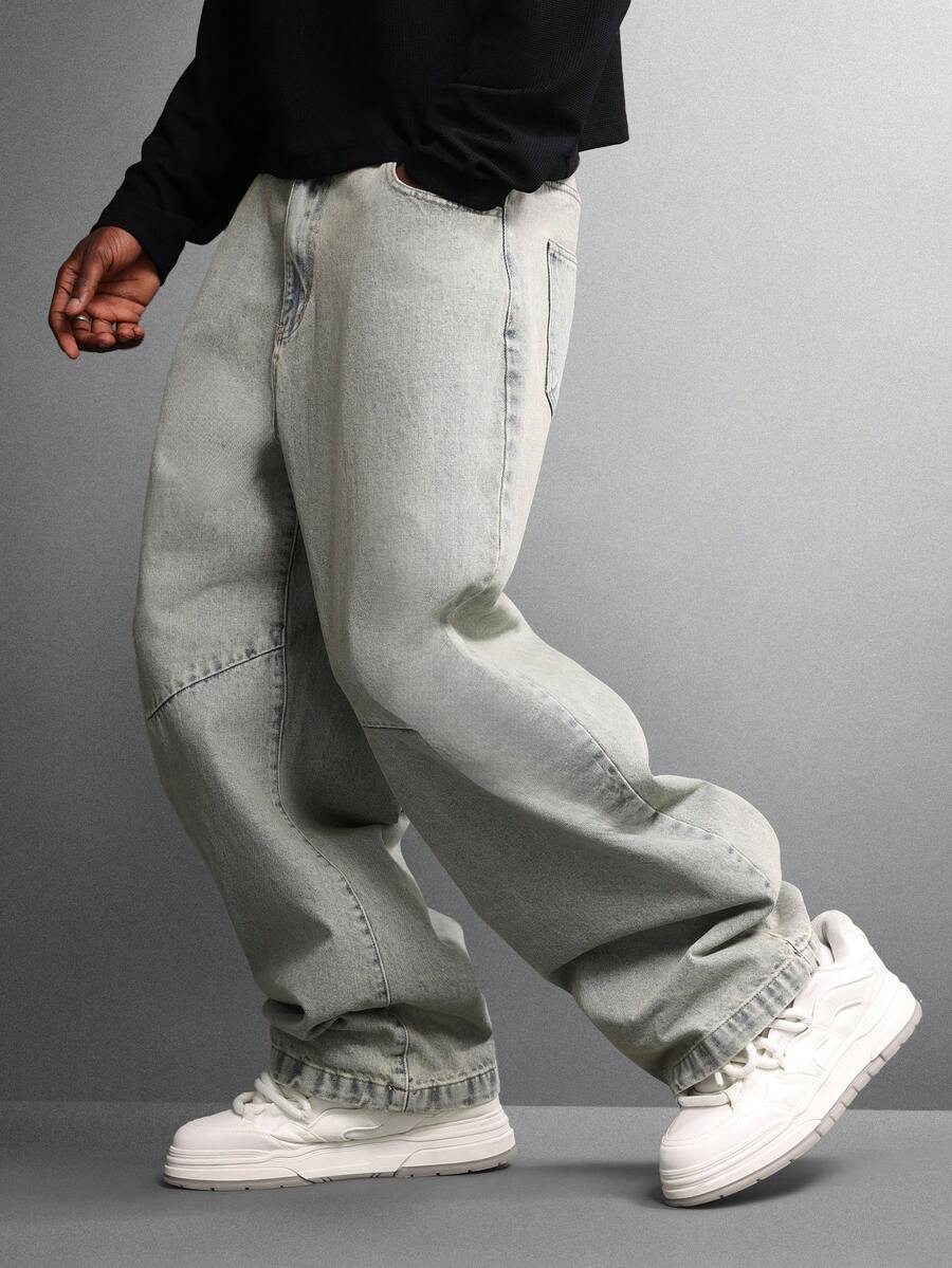 SUMWON Pantalones vaqueros de corte holgado y suelto con estilo vintage, ajuste tipo herradura, estilo clásico casual de moda callejera retro de los 90, estilo patinador