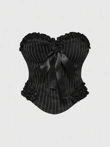ROMWE Goth Top bandeau de tela a rayas gótica y oscura con moño para mujer de talla grande, se puede usar como prenda de superposición
