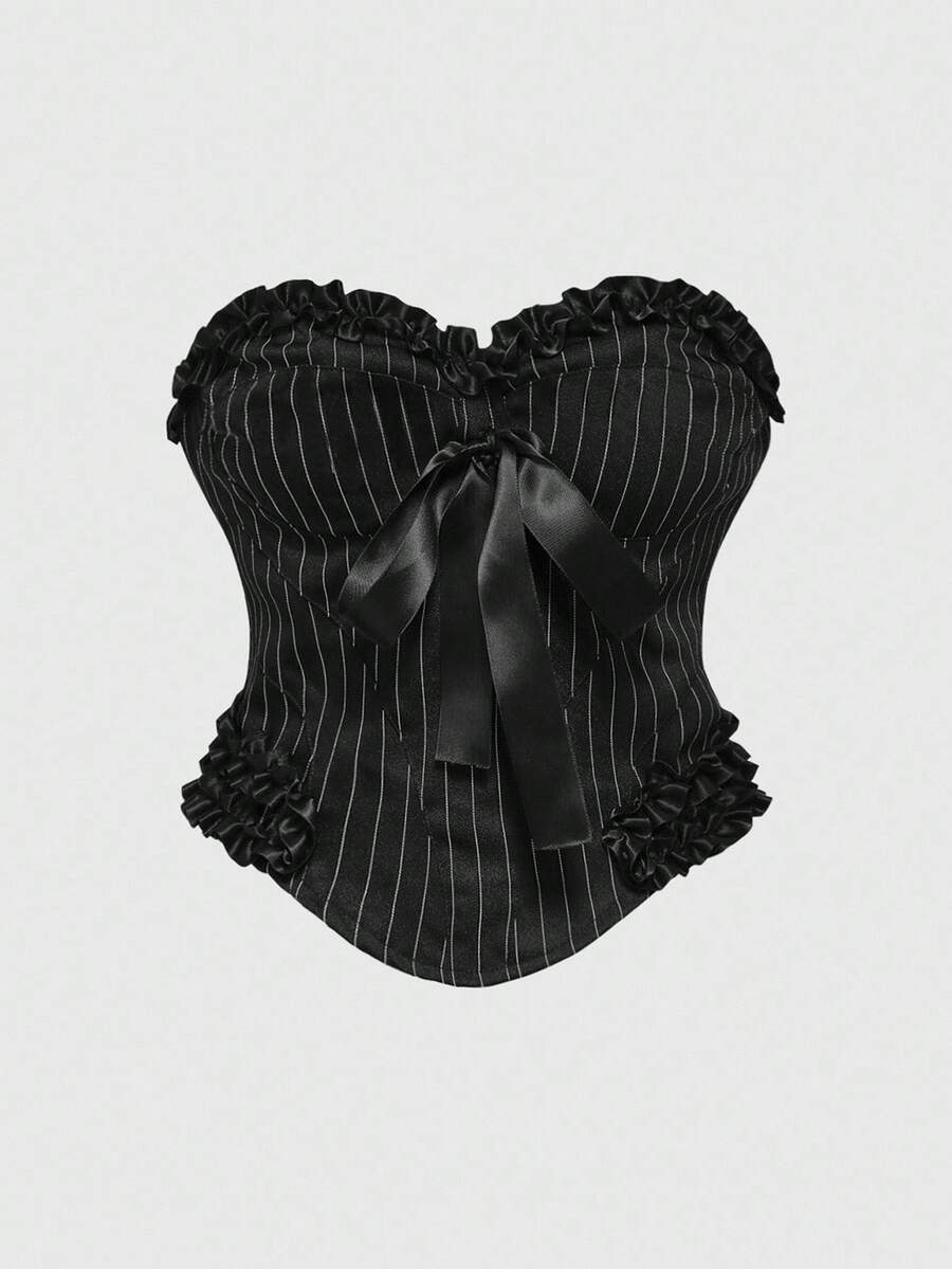 ROMWE Goth Top bandeau de tela a rayas gótica y oscura con moño para mujer de talla grande, se puede usar como prenda de superposición