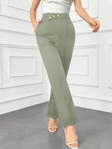 Modelyn Women's Solid Color High-Waisted Suit Pants, Suitable For Work Autumn Winter - Green - View 5