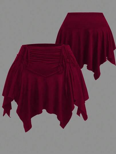 Sweetra Pantalones con falda asimétrica, cintura elástica y cordón delantero, talla grande