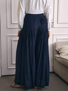 Louniche Women's Fashion Wide Leg Pants, Spring 2025 New Relaxed Pleated Loose Lightweight Trousers - Navy Blue - View 2