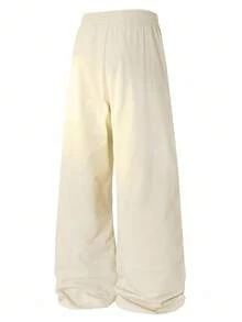Manfinity Hypemode Men's Cotton Solid Color Drawstring Waist Pockets Wide Leg Casual Sweatpants - Khaki - View 2
