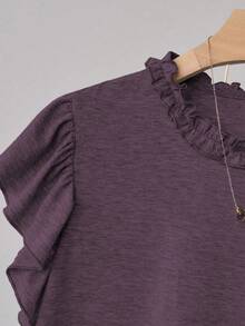 Franclia 女士休闲宽松灰色 T 恤，荷叶边圆领和袖子，适合通勤、郊游、学校、派对、家庭活动、春夏季