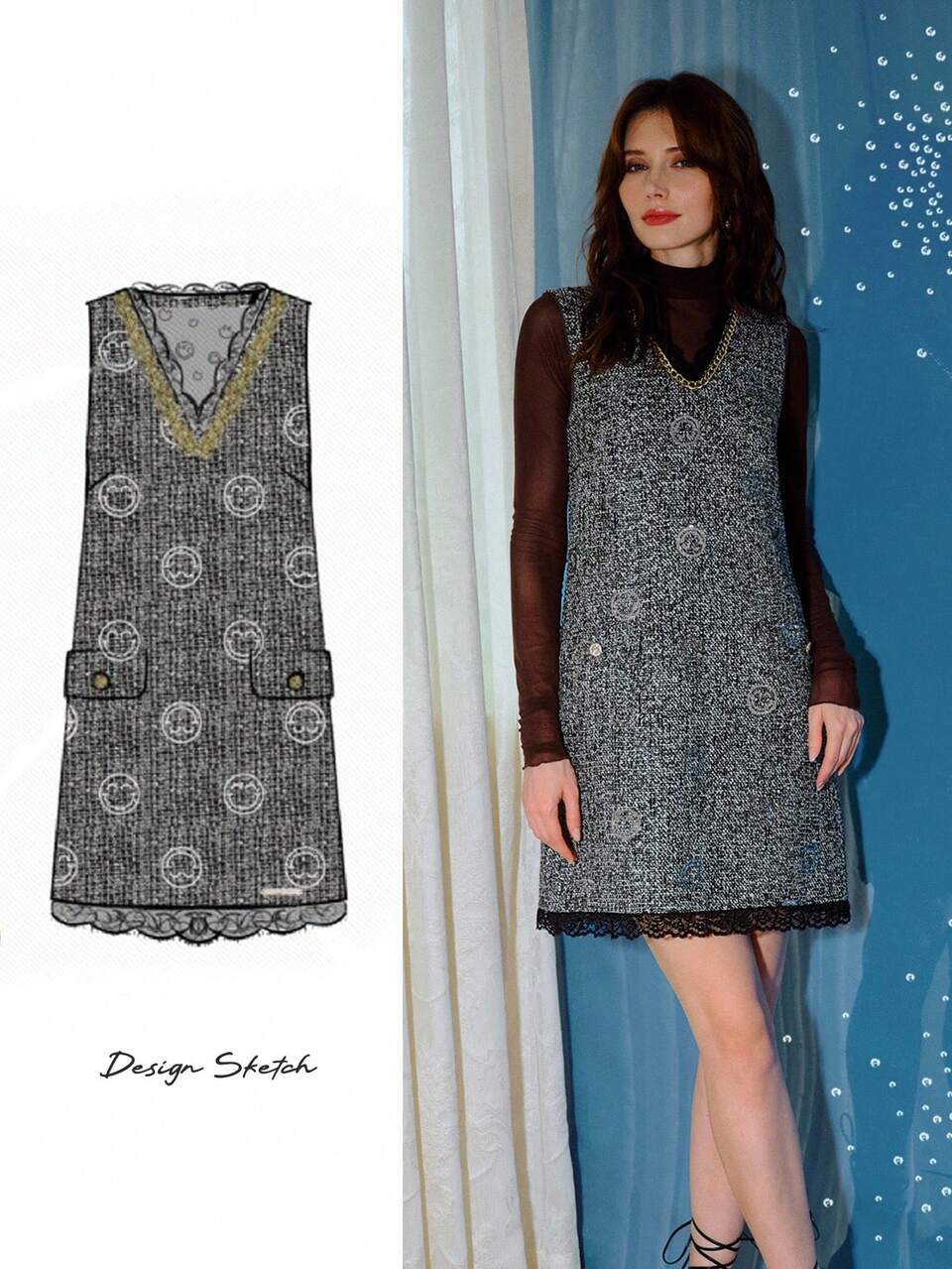 S.W.Smiley x MOTF CONTRAST LACE ZIPPER DRESS
