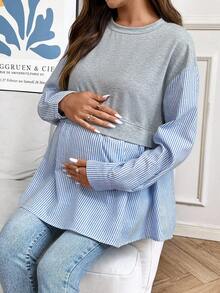 SHEIN Casual Everyday All-Match Round Neck Long Sleeve Comfortable Maternity Sweatshirt