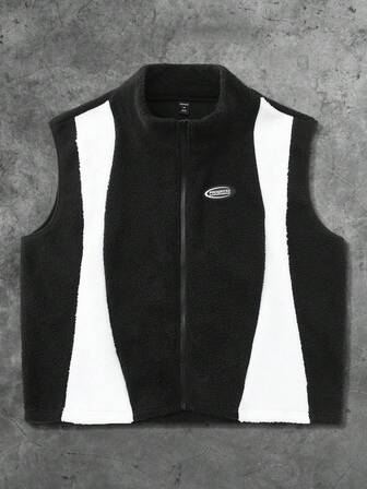 Street Life Veste sans manches en sherpa avec graphique lettrage bicolore, convient pour l'automne/l'hiver