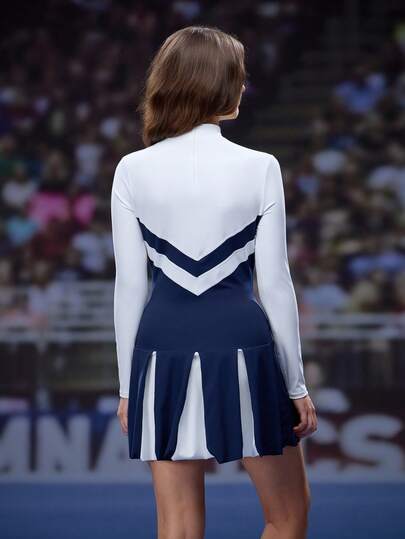 Cheerettes Women's Sporty Casual Contrast Color Cheerleader Dress Set Cheerleader Outfit Cheer Uniform