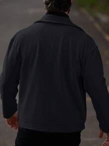 Manfinity Homme Áo khoác nam tay dài khóa kéo phía trước phong cách tối giản, mặc thường ngày - màu đen - Xem 2