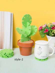 SHEIN 1pc Creative Cactus Shape Coaster, Non-Slip, Heat-Resistant, Tea Mat, Home Decor, Multifunctional Desk Accessory
