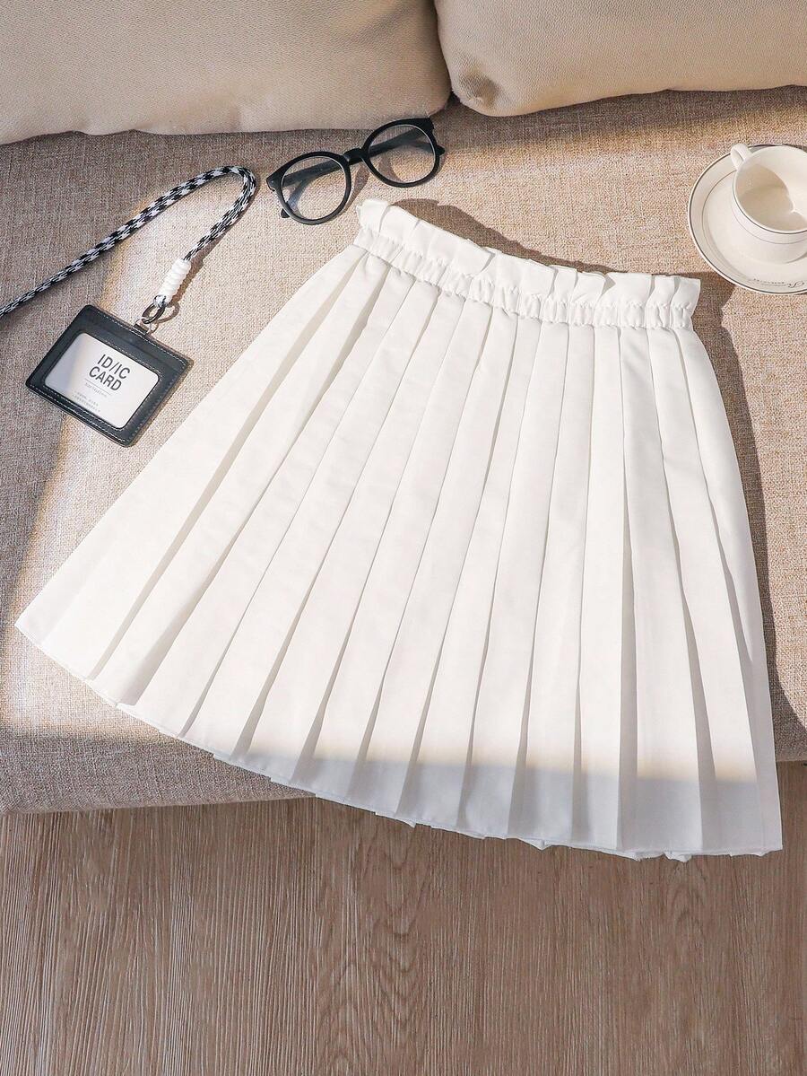 1 件女童松紧腰荷叶边百褶裙，休闲裙 - 白色 - 查看 1