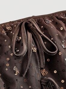 SHEIN MOD Christmas Plus Size Women's Brown Sequins Bow Tie Waist Mini Skirt,Western Wear,Vacation,Beach,Boho,Western,Birthday,Country Concert,Rave,Old Money Style,Fairycore,Bohemian