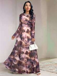 Veilorie 女士时尚优雅扎染印花连衣裙 - 紫色 - 查看 6