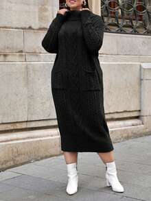 EURMUSE PLUS SIZE SPEACIAL DESIGN SWEATER DRESS - Black - View 3