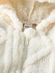 SHEIN Vintaside Kids 1 件新生儿连帽连体衣，休闲可爱毛绒柔软舒适，适合户外和家居，秋冬季