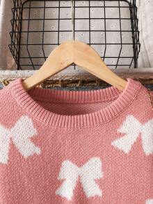 SHEIN Vestido suéter de malha com decoração de laço, casual, minimalista e confortável, gola redonda, manga comprida, outono/inverno