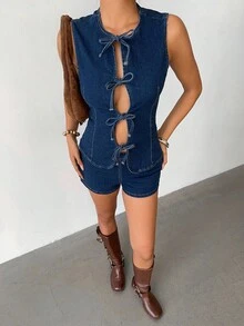 Aloruh 女士牛仔两件套服装 - 中等水洗藍 - 查看 2