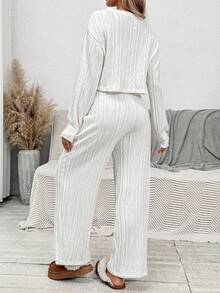 SHEIN Ropa de otoño, ropa de otoño, ropa de maternidad de otoño/invierno, conjunto de 2 piezas de maternidad de unicolor con textura de parte superior e pantalones, conjunto de 2 piezas de maternidad, trajes de 2 piezas de maternidad, conjuntos de 2 piezas de descanso, conjunto de 2 piezas cómodo para mujer