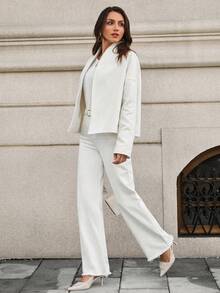 SHEIN Unity Chaqueta regular de manga larga y holgada de unicolor para mujer - Blanco - Ver 3