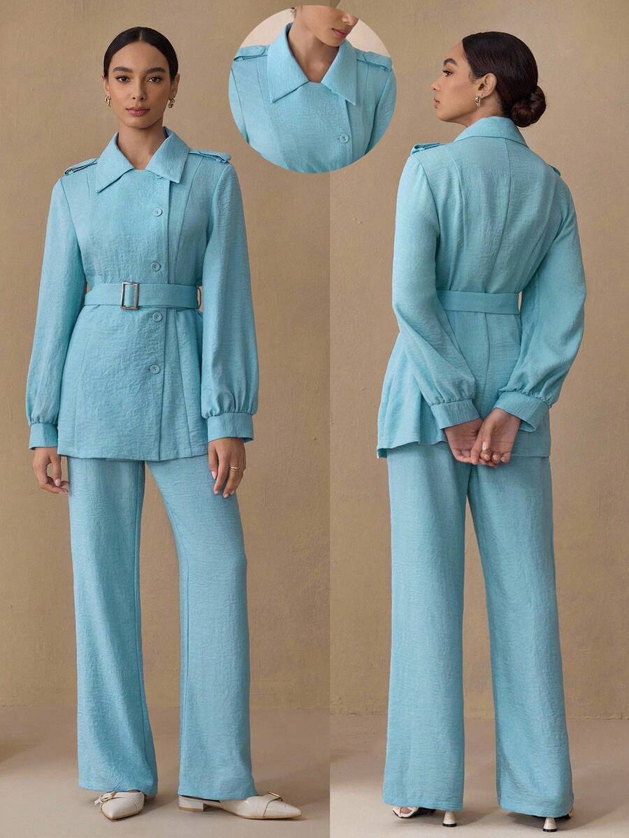 Graceveil Bộ 2 chiếc áo sơ mi và quần dài màu trơn thanh lịch dành cho người đi làm