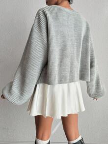 EURMUSE Casual Bowknot Chunky Knit Cardigan, Spring & Autumn - Grey - View 2