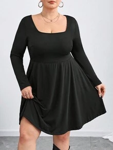 SHEIN CURVE+ Plus Size Women Long Sleeve A-Line Midi Dress/Autumn /Winter