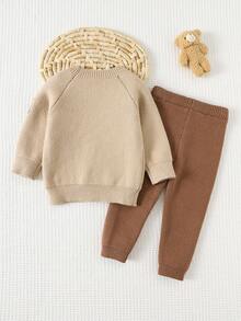 Cozy Pixies 2pcs Baby Boy/Girl Cartoon Bear Jacquard Pattern Crew Neck Long Sleeve Sweater Set With Elastic Waist Pants,In Fall/Winter Brown Baby Clothes Baby Boy Sweater Set Woodland Baby Clothes Baby Bear Outfit Neutral Baby Clothes Unisex
