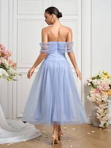 Poshira Vestido formal de verano elegante de mujer con bloqueo de color, decoración floral y volantes de malla